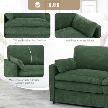 89" Chenille 3 Seats Sofa with 2 Pillows, Green | Modern Upholstered Sofa with Deeper Seats, Comfy Sofa with Thickened Cushions for Living Room, Apartment - color: Green, size: Sofa
