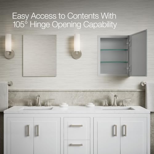 Kohler 55060-NA Embark Slim Medicine Cabinet Mirror, Adjustable Shelves, Bathroom Organizers and Storage, 16 in. W x 20 in. H - size: 16 in. x 20 in., style: Flat Edge