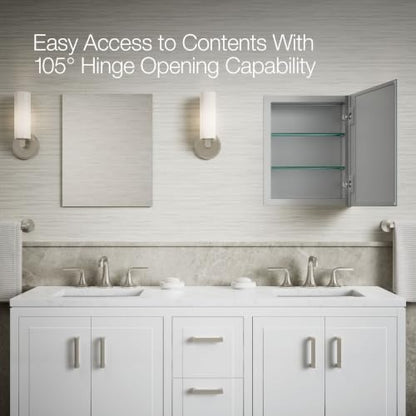 Kohler 55060-NA Embark Slim Medicine Cabinet Mirror, Adjustable Shelves, Bathroom Organizers and Storage, 16 in. W x 20 in. H - size: 16 in. x 20 in., style: Flat Edge