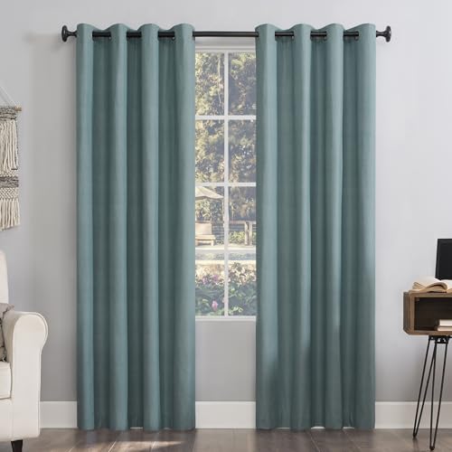 Sun Zero Columbia 2-Pack Thermal Energy Saving 100% Blackout Grommet Curtain Panel Pair, 50" x 108", Misty Blue - color: Mineral Blue, size: 50"W x 108"L (Pack of 2)