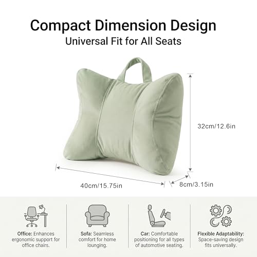 Lumbar Support Pillow for Office Chair and Car Seat, Celadon Green | Ergonomic 3-zone back cushion with a removable, washable corduroy cover for comfortable sitting on sofas and recliners - color: Celadon Green