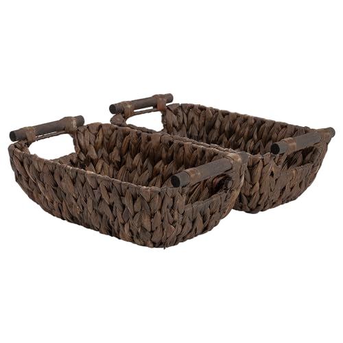 StorageWorks Small Wicker Baskets, Decor Storage Baskets, Water Hyacinth | Wicker Storage Baskets for Shelves, Baskets with Wooden Handles, 2-Pack Gifts Basket for Home Decor, Hand-Woven Basket - color: Dark Brown(Water Hyacinth), size: Small