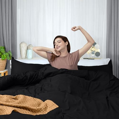 Duvet Cover Twin/Twin XL, 3 PC Cotton Like Polyester, Zipper Closure, Black | Extra Soft and Breathable, Wrinkle & Fade Resistant, Includes Duvet Cover and 1 Pillow Sham, Comforter Not Included, OekoTex - color: Black, size: Twin/Twin XL - Duvet Cover Set