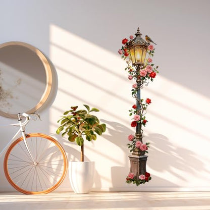 Streetlights and Roses Wall Decals, Wall Stickers Decor | 2 Sheets 11.8"x37.8" Vinyl Removable Peel and Stick Murals, Plant Decor for Bedroom, Bathroom, Office, Classroom & Home - style: Streetlights and Roses