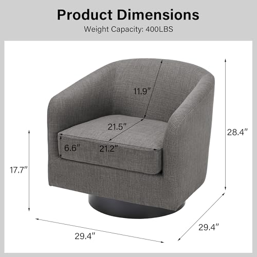 Swivel Barrel Accent Chair, Comfy Reading Armchair, Grey, Set of 1 | Club Chairs for Adults, Low-Back Design, Modern Round Style, Solid Wood Frame & Metal Swivel Base, For Living Room & Bedroom - color: Grey