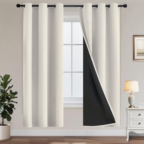 Yakamok Cream Blackout Curtains 72 inches Long for Bedroom 38" Wide 2-Panel | Thermal Insulated Window Treatment Total Blocking Panels with Black Liner for Living Room/Dining Room/Kids Room Grommet Top - color: Cream, size: 38"W x 72"L (Pack of 2)