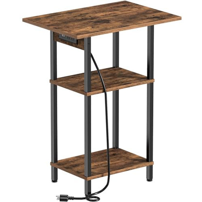 Asgolion Tall End Table with Charging Station, Tall Nightstand with Storage | 30 Inch Tall Side Table, Accent Table Stand, Small Entryway Table, Bedroom Tall Nightstand, Living Room, Office, Rustic Brown - color: Rustic Brown, size: 30"H