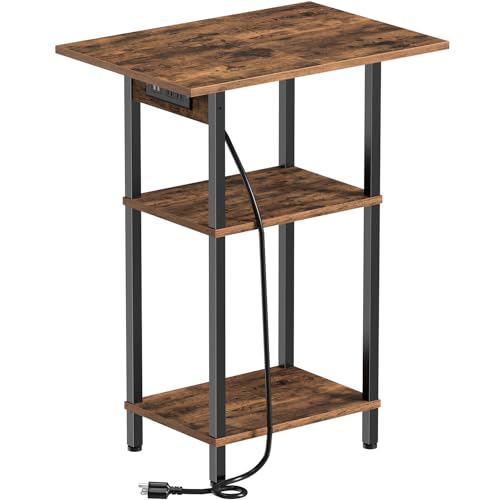 Asgolion Tall End Table with Charging Station, Tall Nightstand with Storage | 30 Inch Tall Side Table, Accent Table Stand, Small Entryway Table, Bedroom Tall Nightstand, Living Room, Office, Rustic Brown - color: Rustic Brown, size: 30"H