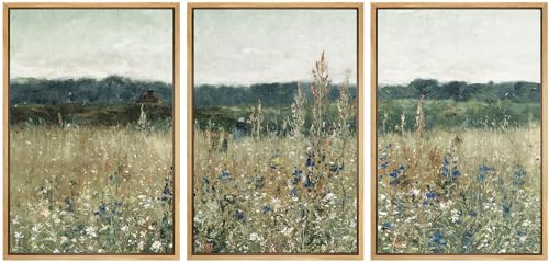 SIGNWIN Framed Canvas Print Wall Art Set Pastoral Fields Rustic Wildflower Countryside Floral Landscape Illustrations Modern Colorful Ultra for Living Room, Bedroom, Office - 16"x24"x3 Natural - color: A20-2402-b01, size: 16"x24"x3 Panels Natural