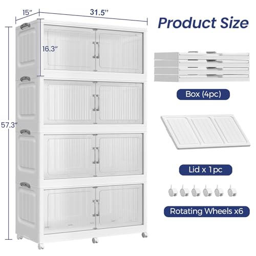 160Gal Extra Large Stackable Storage Bins with Lid, 640QT Foldable Collapsible Storage Box with Doors and Wheels, Plastic Closet Organizers Container Drawer for Bedroom Dorm Kitchen, 4Pack - size: 40Gal-4Pack