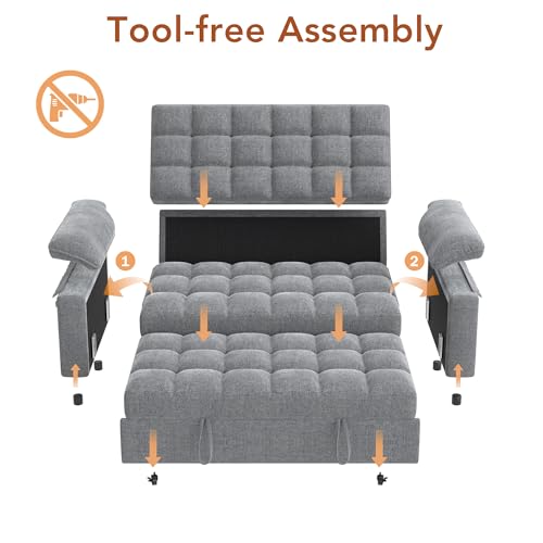 Vipbear Sleeper Sofa Bed, 70" Pull Out Futon Couch with Small Table| USB Port | Side Pockets | Tool-Free Assembly | Adjustable Backrest for Apartment, Office, Guest Room, Chenille Light Grey - color: Light Grey