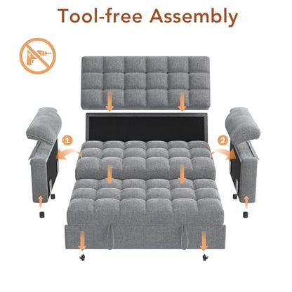 Vipbear Sleeper Sofa Bed, 70" Pull Out Futon Couch with Small Table| USB Port | Side Pockets | Tool-Free Assembly | Adjustable Backrest for Apartment, Office, Guest Room, Chenille Light Grey - color: Light Grey