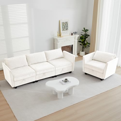 Sectional Couch with Storage, Modular Sectional Sleeper Sofa Cama Moderno Sets for Home Living Room, Lounge Sofa Couch Sectional Convertible for Bedroom, Office - Cloud Couch/Beige Couch - color: Beige, size: 1+3