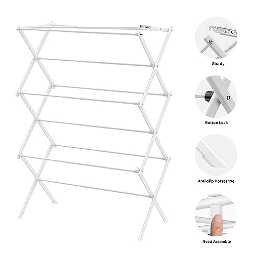 Foldable Drying Rack Clothing,Clothes Drying Rack Folding Indoor and Outdoor Rack,Laundry Drying Rack Collapsible-White… - color: White