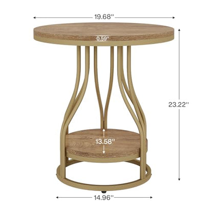 Tribesigns Round Side End Table 2-Tier End Tables Modern Bedside Table Small Chirside Tables with Storage for Couch Side, Nightstand with Metal Frame for Living Room (1, Light Brown) - color: Light Brown