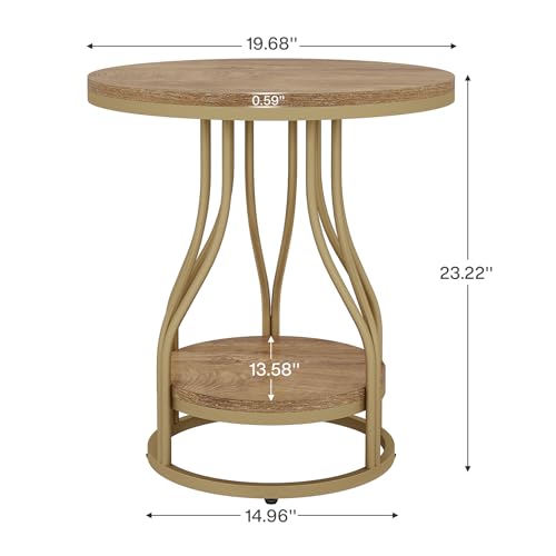 Tribesigns Round Side End Table 2-Tier End Tables Modern Bedside Table Small Chirside Tables with Storage for Couch Side, Nightstand with Metal Frame for Living Room (1, Light Brown) - color: Light Brown