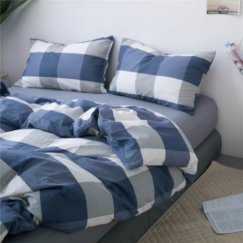LifeTB Blue White Plaid Duvet Cover Twin Modern Soft 100% Cotton Comforter Cover Simple Style Plaid Grid Duvet Cover with 2 Pillowcases Blue White Grey Checked Bedding Set Twin - color: A2# Plaid, size: Twin(68"x86")