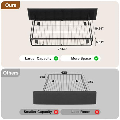 Queen Size Bed Frame with 4 Storage Drawers, Upholstered Headboard, Black | Modern Bed, Charging Station, LED Light, Adjustable Height Headboard, Noise-Free, No Box Spring Needed, Easy Assembly - color: Black, size: Queen