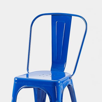 AC Pacific 18 Inch Seat Height Industrial Metal Dining Chairs, Stackable Kitchen or Bar Seat, Durable Modern Design, Versatile Accent Furniture, Set of 4, Blue - color: Blue, size: Set of 4