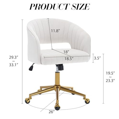 Vanity Chair Velvet Desk Chair with Gold Base for Living Room,Cream | Accent Armchair Upholstered Modern Tufted Chairs for Girls Women Ergonomic Study Seat Computer Task Stools for Bedroom - color: Cream