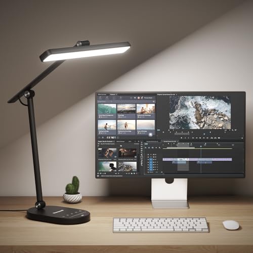 Honeywell HWT-H4 LED Desk Lamp, Eye-Caring, Dimmable, Auto Sensor | CRI97 Sunturalux LED, flicker-free eye care, 3 color temperatures, 5 brightness levels, auto dimming sensor, 60-min timer - color: Black