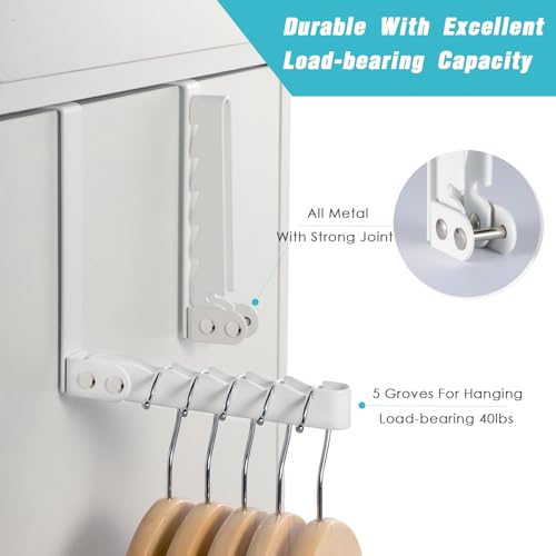 2 Pack Clothes Drying Rack, All Metal Over The Door Hooks, Thickness Adjustable, Collapsible, Space-Saving Hangers Organizer, Fit 1/2/5'' Doors (White) - color: Metal-white