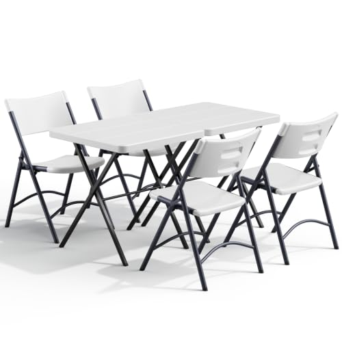 2 Pack Folding Table and 4 Pack Folding Chair, No Assembly Portable Folding Table and Chairs Set, Heavy Duty Event Foldable Table and Chair for Outdoor, Camping, Picnic, Indoor(White) - color: White, size: 27inch-6 Pack