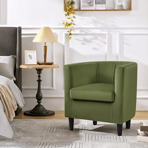Yaheetech Barrel Accent Chair, Modern Armchair, Olive Green | Soft Velvet Chair with High-Density Foam Seat, Upholstered Barrel Sofa Chair for Living Room Bedroom Waiting Room - color: Olive Green, size: Set of 1