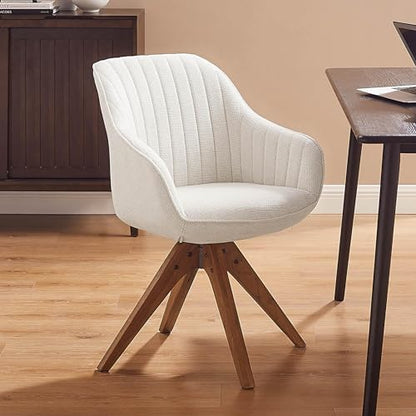 Swivel Desk Chair for Home Office, Fabric, Beige | No Wheels, Oka Wood Legs, Mid Century Modern, Upholstered, 360° Swivel, Accent Chair, Living Room, Bedroom - color: Beige, size: Fabric