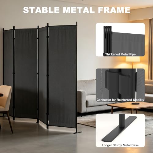 4 Panel Room Divider, 6FT Folding Privacy Screens(Grey, 4 Panel-88'') | Portable Partition Room Dividers, Freestanding Wall Divider for Office, Studio, Room Separation - color: Grey