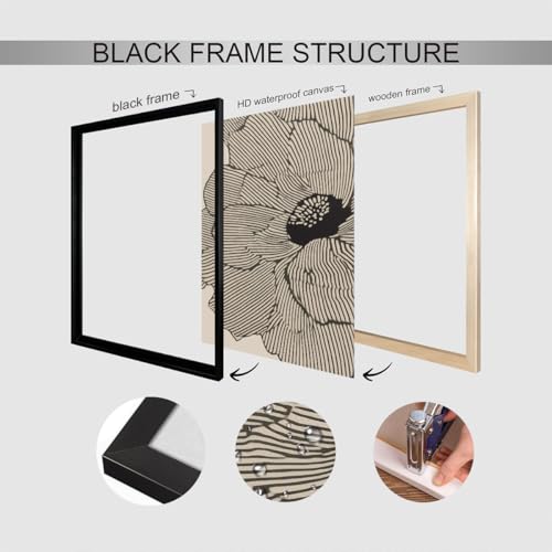 Abstract Black and Beige Flowers Canvas Wall Art, Neutral Floral Lines Poster, Modern Minimalist Floral Wall Decor, Boho Botanical Sketch Art Print for Living Room Bedroom 8x10in Framed - color: Floral 01, size: 10"L x 8"W, style: Framed
