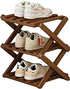 YYW Bamboo Shoe Rack for Entryway, Foldable Free Standing for Closet | Installation-Free Vertical Shoe Racks, Shoe Shelf for Living Room Bedroom, Easy To Assemble,Tawny 3 Layers - color: Tawny-3 Layers