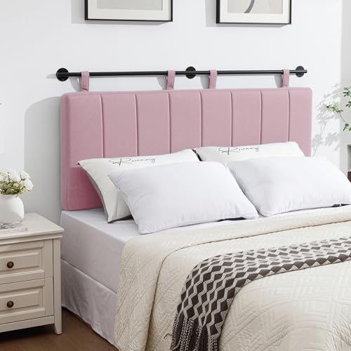 Queen Headboard Only, Wall Mounted Hanging Upholstered Bed Head Board | Modern Vertical Channel Design of Fine Linen, Elegant Pink Fluted Headboard for Bedroom (Pink, Queen Size) - color: Linen/Pink, size: Queen