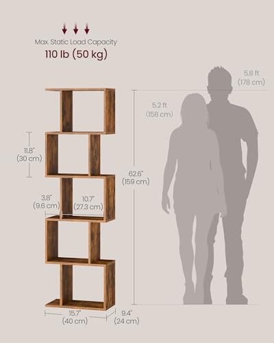 VASAGLE CUSTOS Collection - Bookshelf, 5-Tier Bookcase, 9.4 x 15.7 x 62.6 Inches, Storage Shelf with Open Compartments, Modern, for Living room, Bedroom, Office, Rustic Brown ULBC462K01 - color: Rustic Brown, style: 5-Tier (15.7"W)