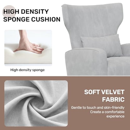 Nebuaegis Velvet Accent Chair Wingback for Living Room, High Back Arm Chair with Golden Legs Lumbar Pillow, Upholstered Single Sofa Bedroom Light Grey - color: Light Gray, size: Set of 1