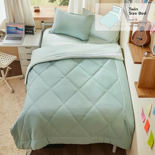 Joiedomi Twin Comforter Set with Sheets Sage Green, 5 Pieces Twin Bedding Sets with 1 Down Alternative Comforter, 1 Flat Sheet, 1 Fitted Sheet, 1 Pillowcase and 1 Pillow Sham Bed in a Bag All Seasons - color: Sage Green, size: Twin
