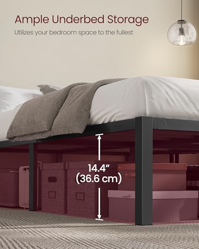 VASAGLE Superfast Assembly, Metal Queen Bed Frame, Heavy-Duty Platform Bed Frame Queen Size, 1500 lb Weight Capacity, Steel Slats, No Box Spring Needed, Ink Black and Forest Green URMB871B01 - size: Queen Size, style: 16 Inch