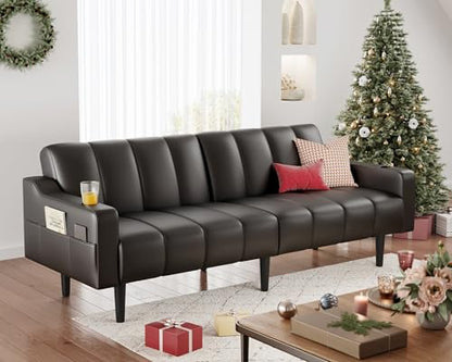 80'' Futon Sofa Bed,Faux Leather Futon Sleeper Sofa, Convertible Loveseat with Adjustable Sofa Backrest,Modern Couches for Living Room, Bedroom, Apartment, Office (Black) - color: Faux Leather Black