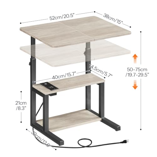HOOBRO C-Shaped End Table, Adjustable Height Side Table with Power Strip | Couch Table with 20.5"L x 15"W Spacious Desktop, TV Tray Table with Storage Shelves for Living Room, Sofa, Chair, Greige - color: Greige + Black
