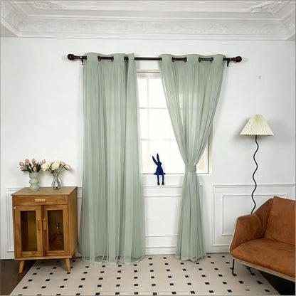 INLINAS Blackout Curtains with Sheer Overlay, Mint, 37x63 Inches | Grommet Top Double Layer Curtains for Bedroom and Living Room Thermal Reduction Light Blocking and Energy Saving, Set of 2 - color: Mint, size: 37"W x 63"L (Pack of 2)