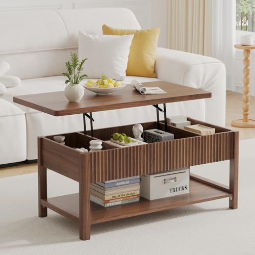 Lift Top Coffee Table,Wooden Rectangle Coffee Table with Hidden Storage Compartment,Open Shelf,Solid Wood Legs,Suitable for Living Room,Office (B-Lift Coffee Table-Walnut) - color: B-lift Coffee Table-walnut