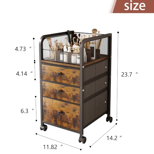 Rolling Makeup Vanity Cart Makeup Organizer with Drawers | Vanity Cart Bathroom Storage Cart Cosmetic Vanity Display Cases Holder for Nail Polish Brush Hair Tool - color: Black