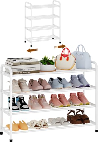 KANAV 4-Tier Expandable Shoe Rack, Heavy Duty Adjustable Metal Shoe Organizer for Closet, Entryway & Mudroom, Freestanding, Tool-Free Assembly, White - color: White, size: 4-Tiers
