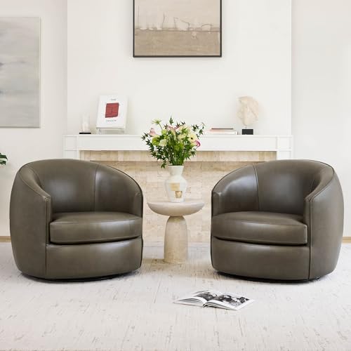 CHITA Genuine Leather Swivel Barrel Chair, Fully Assembled, Mink Brown | Modern Armchair with FSC Certified Wood Frame, Living Room Chair for bedroom & office, 31.5"Dx32.3"Wx28.7"H, 350 Lbs Capacity - color: Mink Brown - Genuine Leather