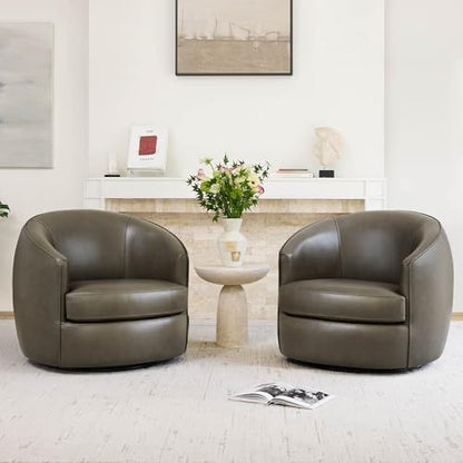 CHITA Genuine Leather Swivel Barrel Chair, Fully Assembled, Mink Brown | Modern Armchair with FSC Certified Wood Frame, Living Room Chair for bedroom & office, 31.5"Dx32.3"Wx28.7"H, 350 Lbs Capacity - color: Mink Brown - Genuine Leather