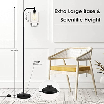 Standing Lamp with Glass Shade, Modern Industrial Floor Lamp with Foot Switch, Bright 6W LED for Living Room and Bedroom - color: Black