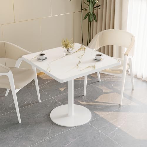 31.5'' Tulip Table, Square Dining Table with Glossy Sintered Stone Tabletop | White Aluminum Alloy Edge & Pedestal, Small Bistro Table for Dining Room/Café/Small Spaces/Restaurant (Calacatta Gold) - color: Calacatta Gold (White Edge), size: Square
