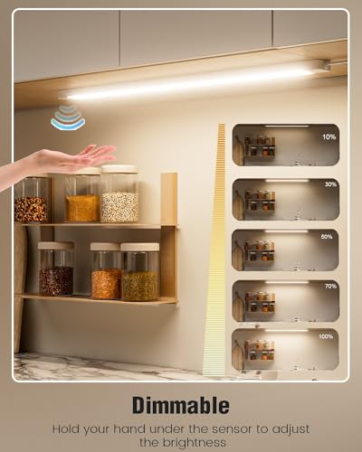 MYPLUS 24 Inch Under Cabinet Lights with Hand Wave 4000K Plug in Kitchen | Nature White,Dimmable,640 Lumen,CRI>90,110V,8.5W,Bright Counter,Shelf,Above the Sink - color: 4000K-Natural White, size: 24inch-1Pack