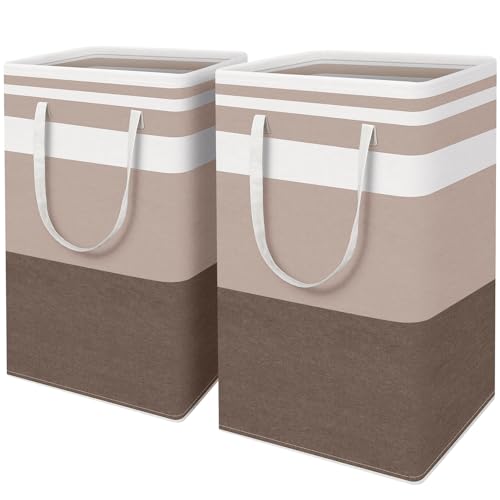 HomeHacks 2 Pack Large Laundry Baskets, Laundry Hampers Bags (Khaki 88Lx2) | Waterproof, Freestanding, Collapsible Clothes Hamper with Reinforced Handles in Laundry Room, Dorm, Bathroom, Bedroom - color: Brown, size: 88L