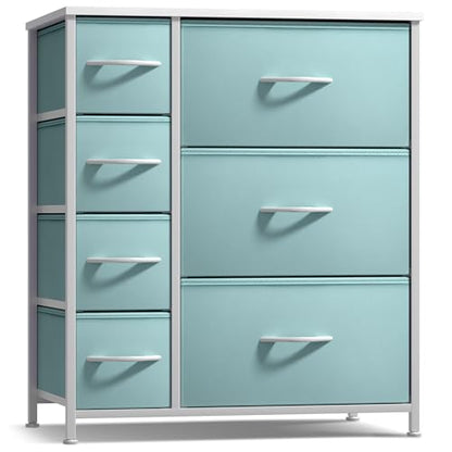 Sorbus Dresser with 7 Drawers - Furniture Storage Chest for Kid’s, Teens, Bedroom, Nursery, Playroom, Clothes, Toys - Steel Frame, Wood Top, Tie-dye Fabric Bins (7-Drawer, Pastel Aqua) - color: Pastel Aqua